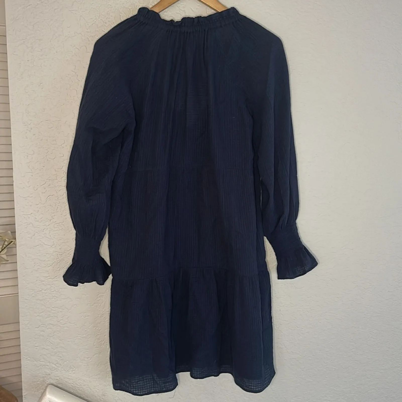J. Crew Navy Blue Tiered Tunic Dress Navy Long Sleeve Preppy Lightweight Fall - Image 7