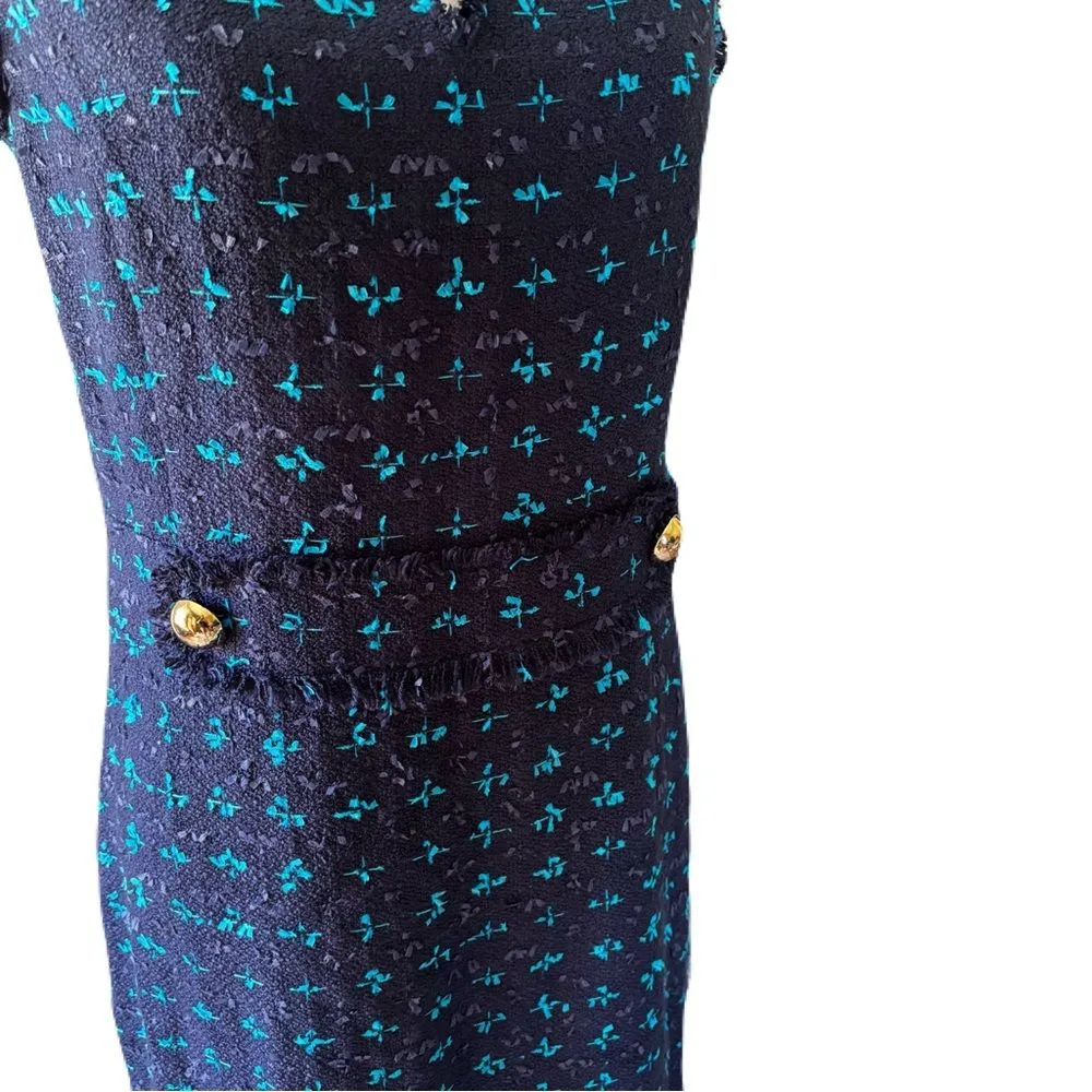 Sail to Sable NWT Navy Blue Tweed Dress Size 10 Gold Button Detail - Image 9