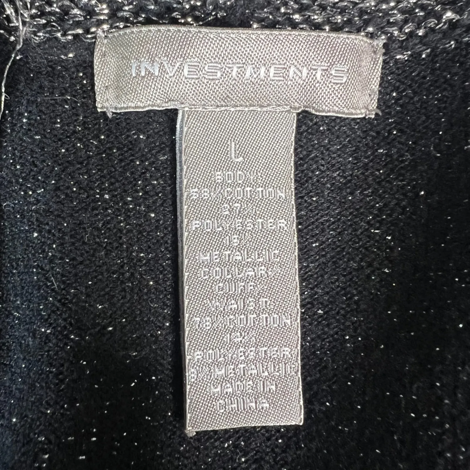 Womens Cardigan Sweater Black Large Metallic Sparkle Knit Open Front Shawl - Image 3