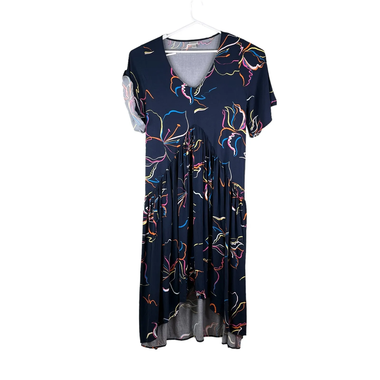 Avenue Midi Dress Navy V-Neck 22/24 Tie Back Short Sleeves - Image 11