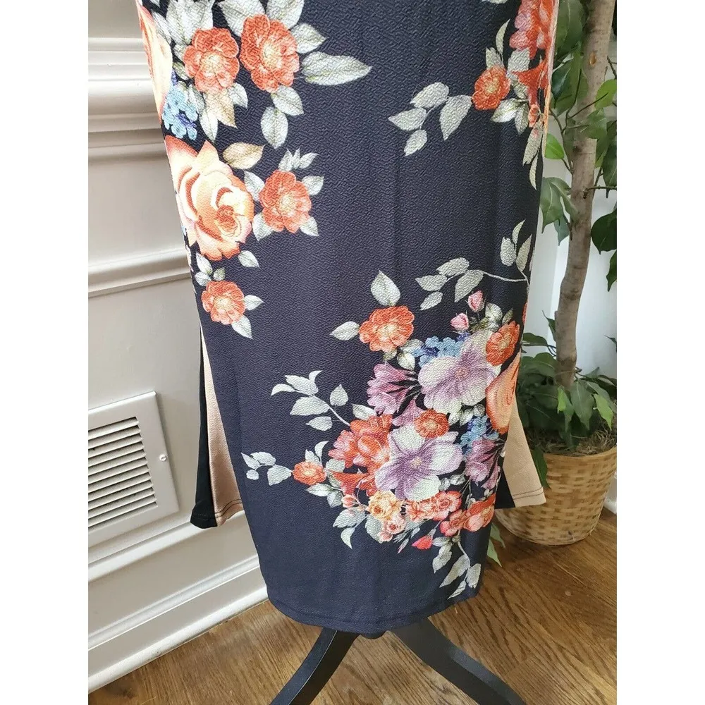 SHEIN Women Black Floral Polyester Round Neck Short Sleeve Knee Length Dress 4XL - Image 4