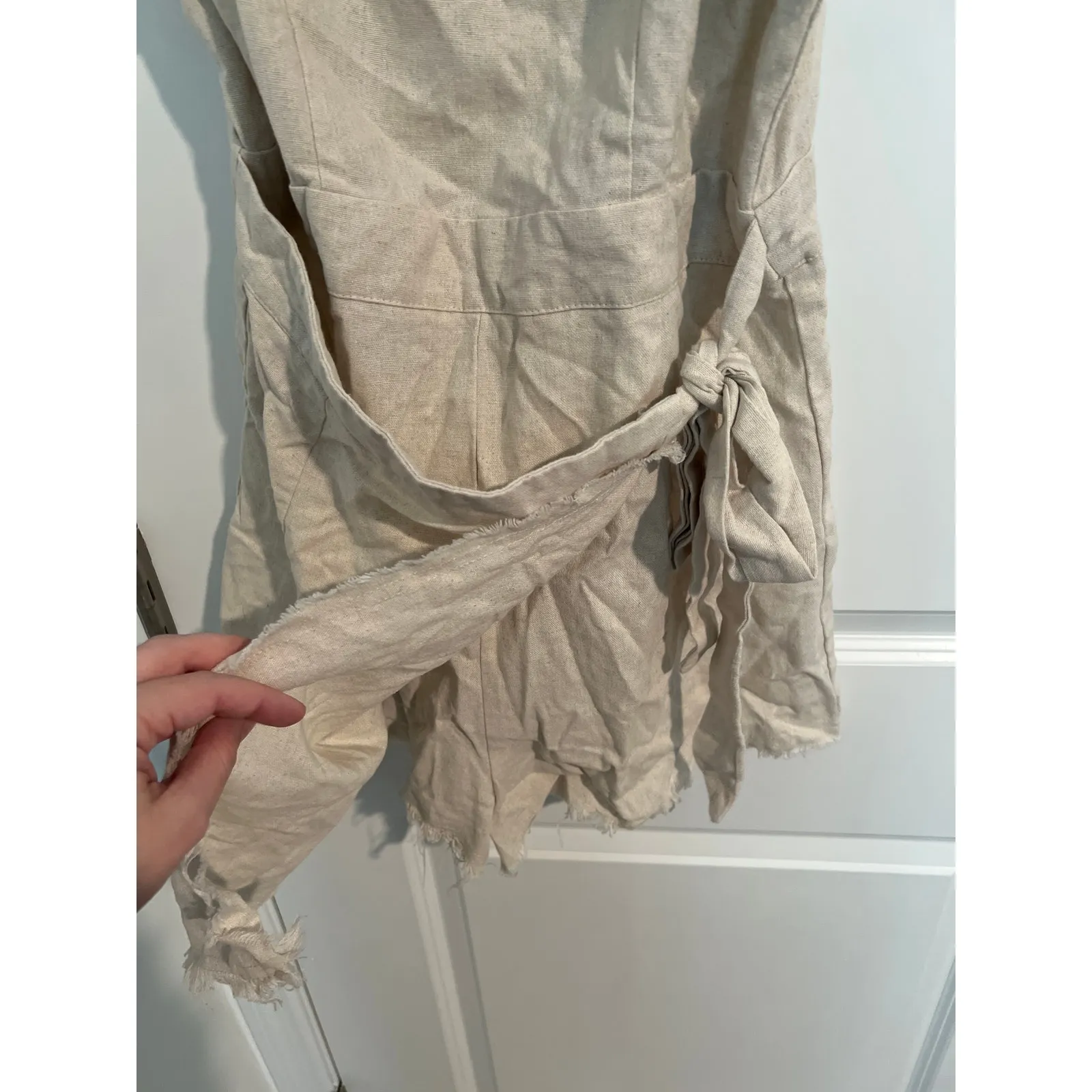 Princess Polly Cream & Tan Linen Playsuit Romper – Size 8 - Image 3