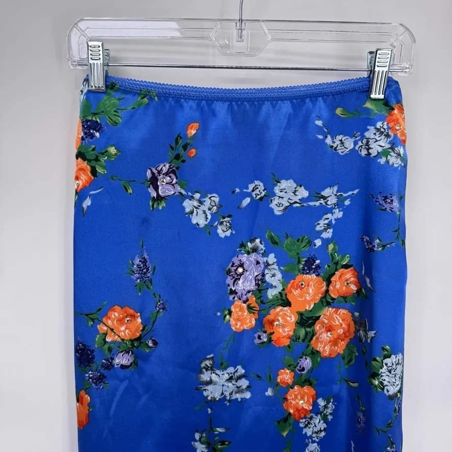 Vintage Y2K Exhilaration Skirt Womens Small Blue Satin Floral Rhinestone Grunge - Image 3