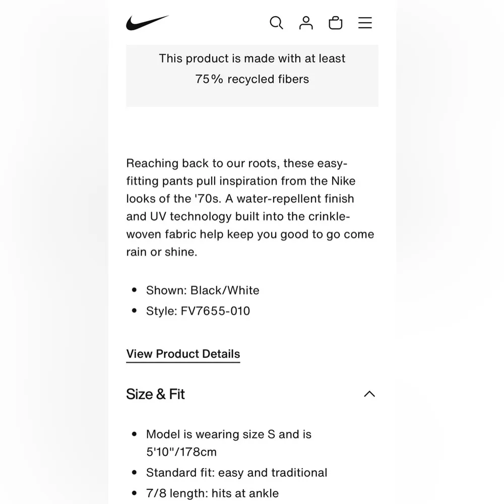 NWT Nike Windrunner High Waisted Woven Women's Black Wide Leg Pants Size M - Image 4