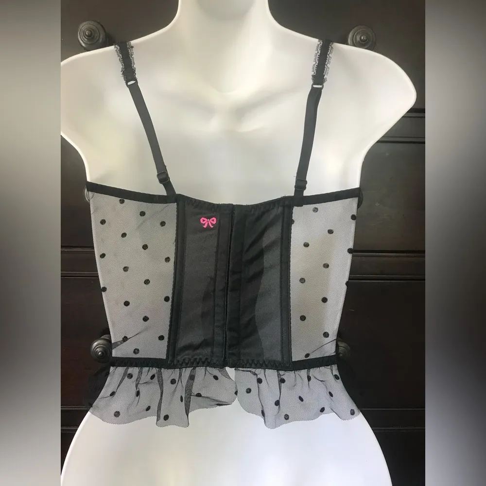NWT Vintage Victoria’s Secret Sexy Black Sheer Polka Dot Bustier Corset Medium M - Image 3