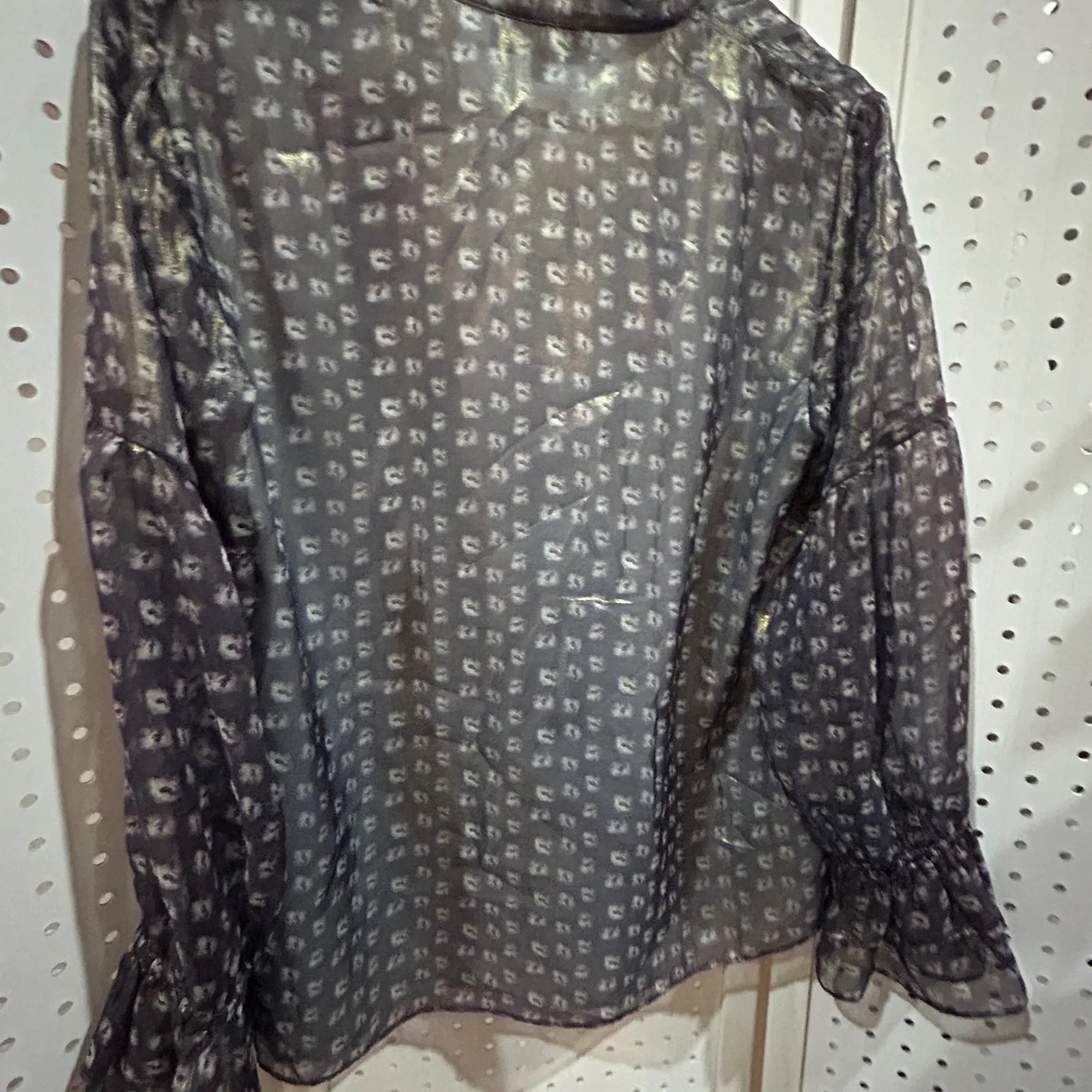 Waverly Grey Sheer Floral Print Tie Neck Blouse Women's Size Medium Gray - Image 10