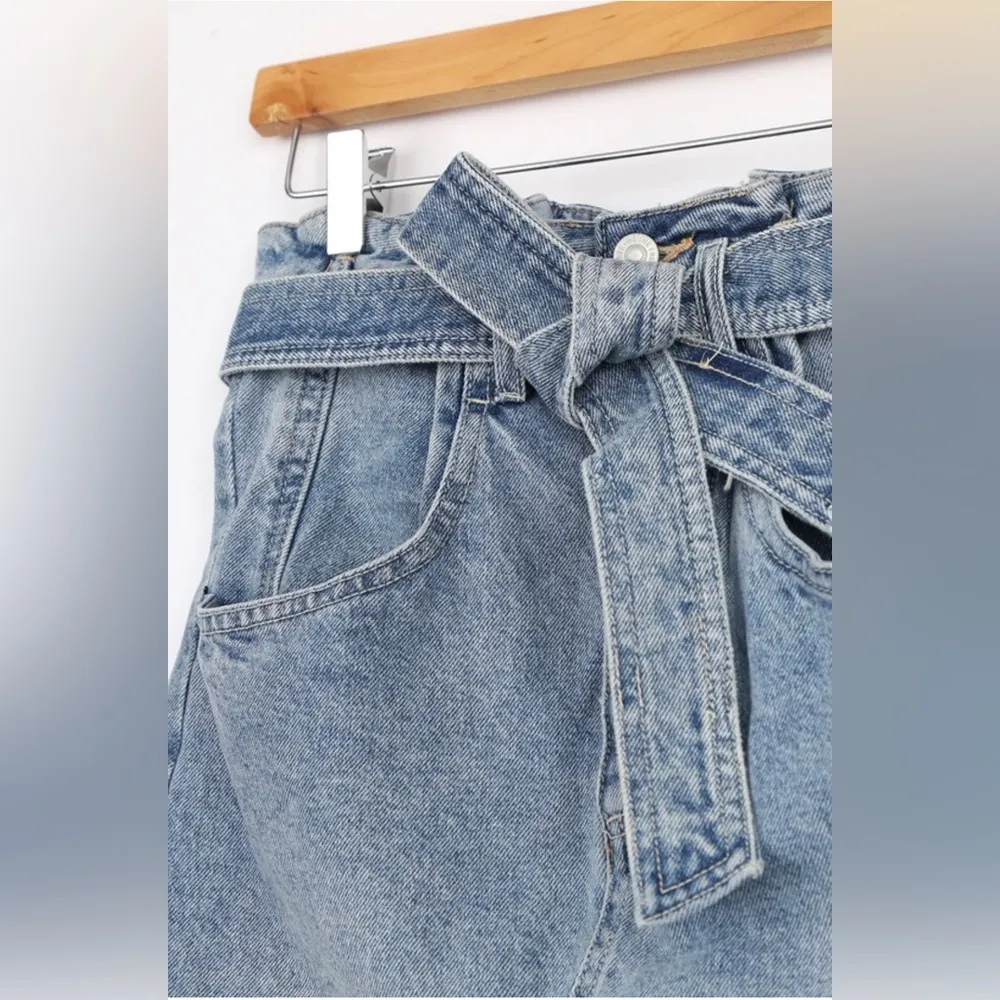 Free People East of Eden Medium Wash Denim Belted Mini Skirt - Image 6