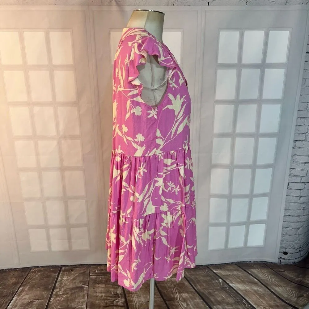 Petal & Pup Pink Cream Tiered Ruffle V-Neck Tropical Mini Sundress Size 4 - Image 6