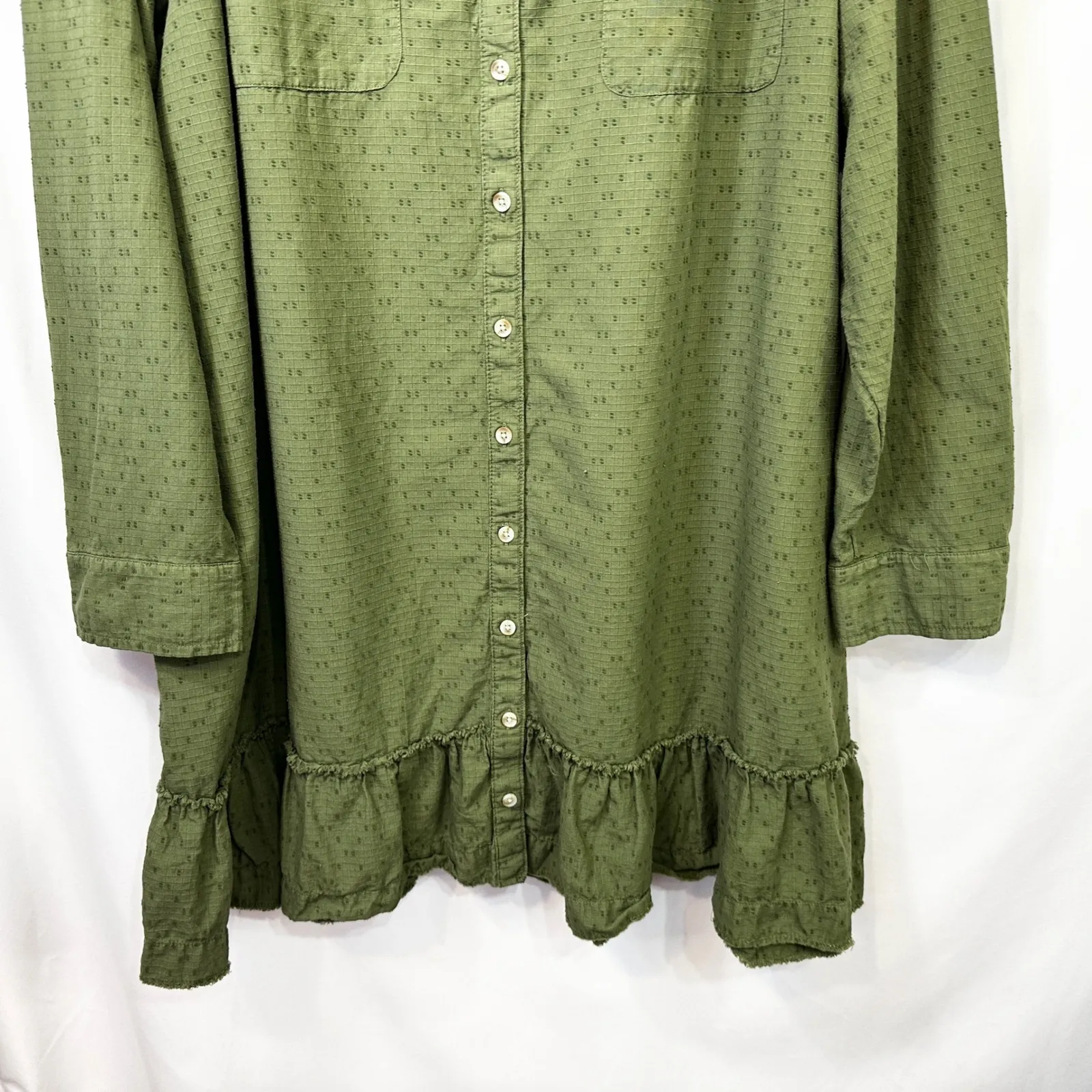 Wonderly Plus Size 3X Shirt Dress Mini Green Ruffle Hem Peasant Cottagecore 1378 - Image 8