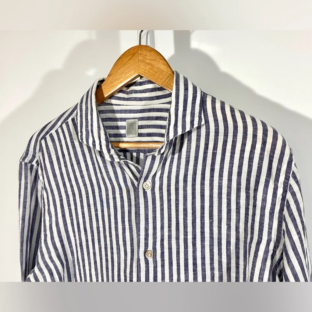 Eleventy Platinum 100% Linen Stripe Shirt coastal Italian relaxed fit grandma White Size M - Image 9