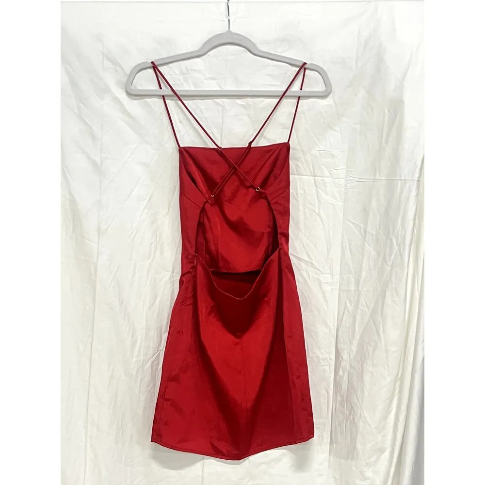 superdown Autumn Sleeveless Crossback Strap Bodycon Slip Mini Dress Red Womes XS - Image 3