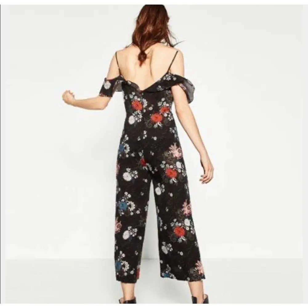 Zara ruffle V-neck cold shoulder wide leg jumpsuit - Image 3