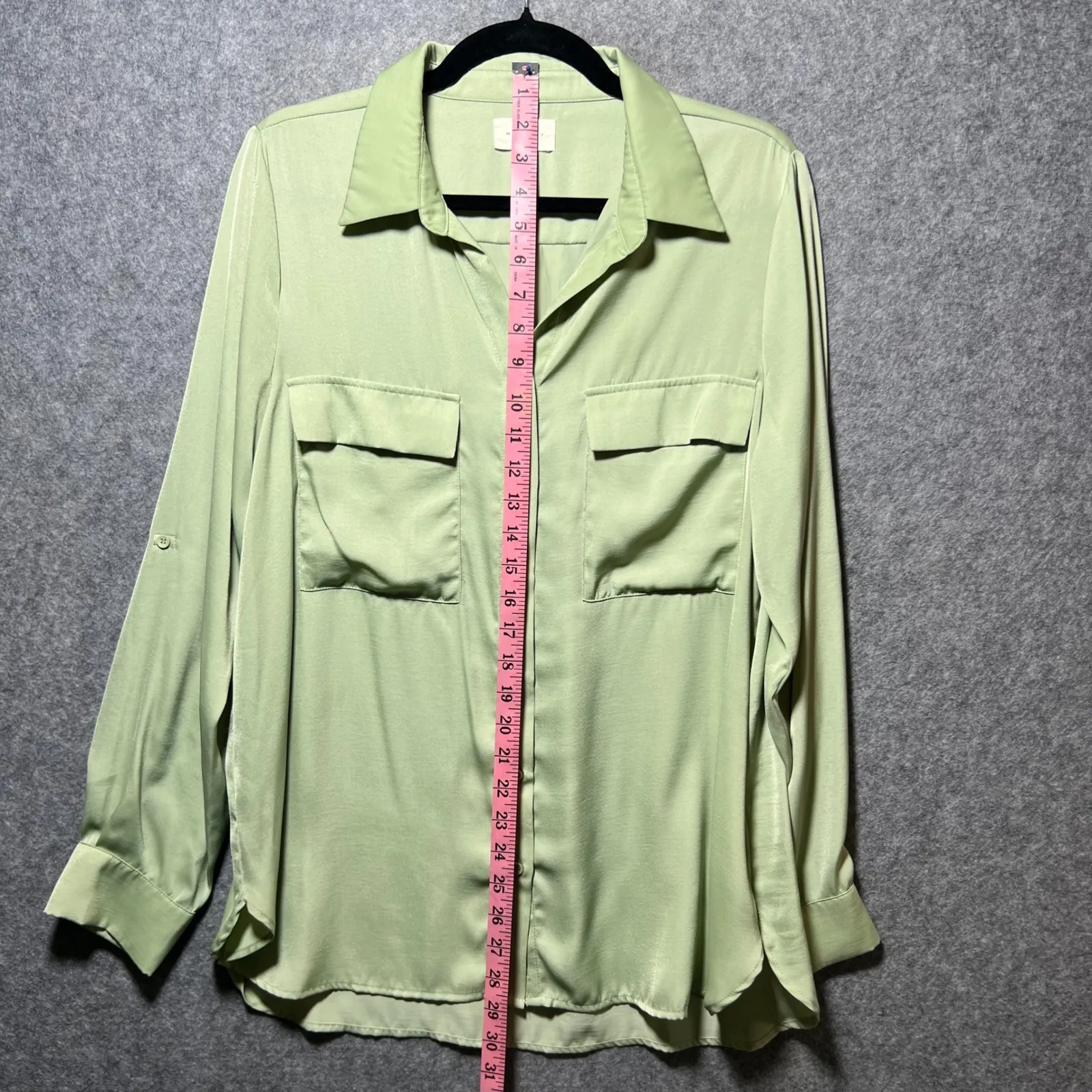 Melloday Green Button Front Blouse Roll Tab Sleeves Pockets Large Relaxed Fit - Image 4