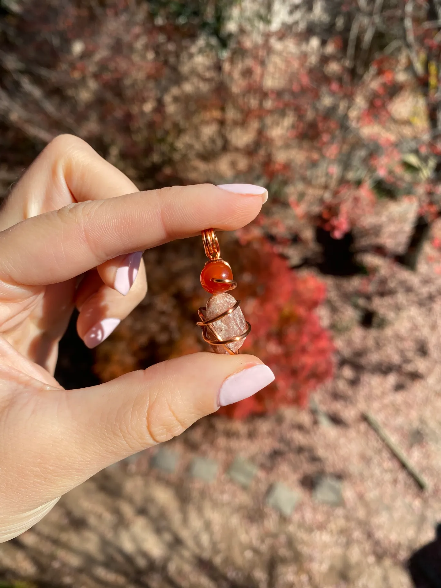 Handmade Carnelian & Strawberry Quartz Crystal Pendant - Image 8