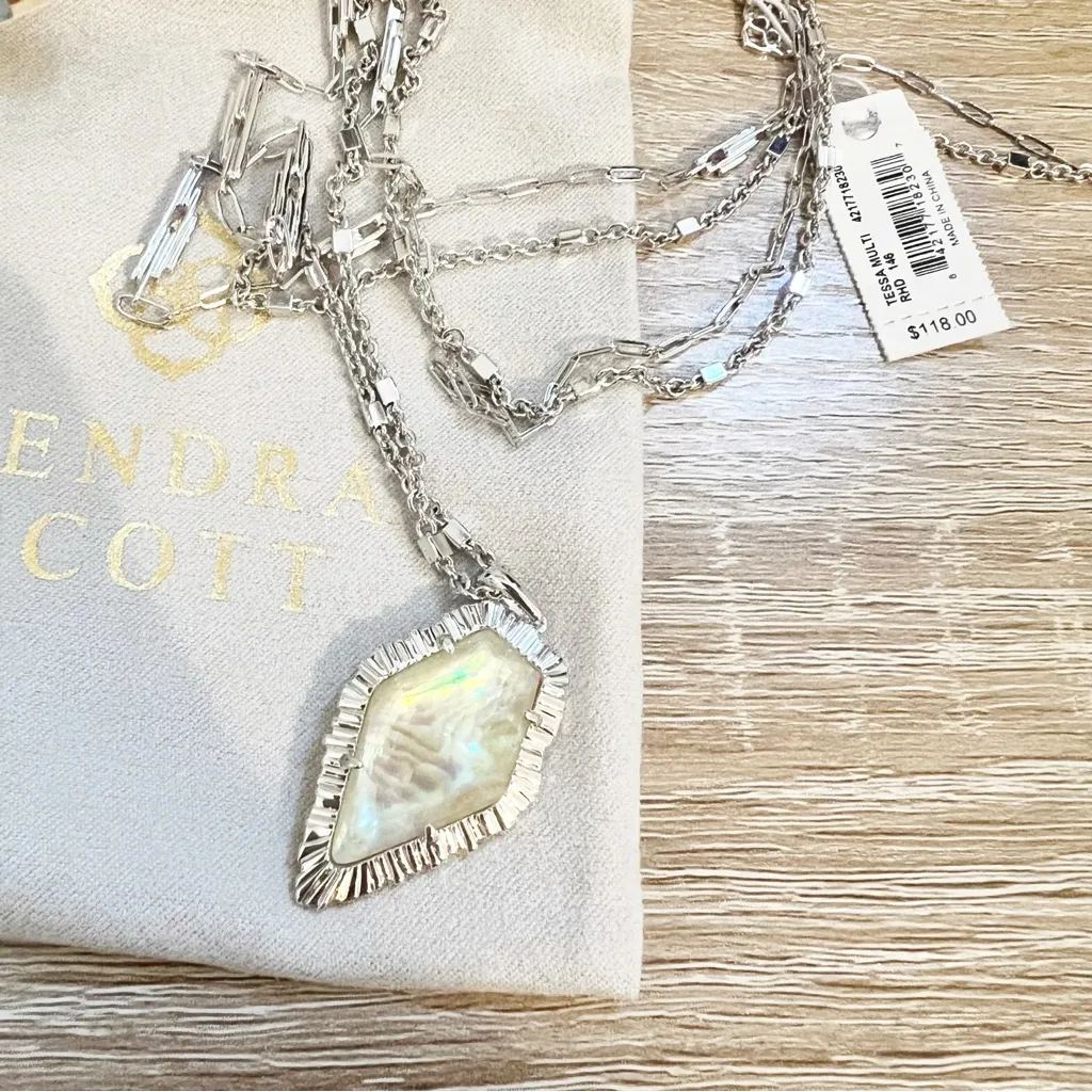NWT NEW Kendra Scott Tessa multi strand necklace mother of Pearl silver - Image 4