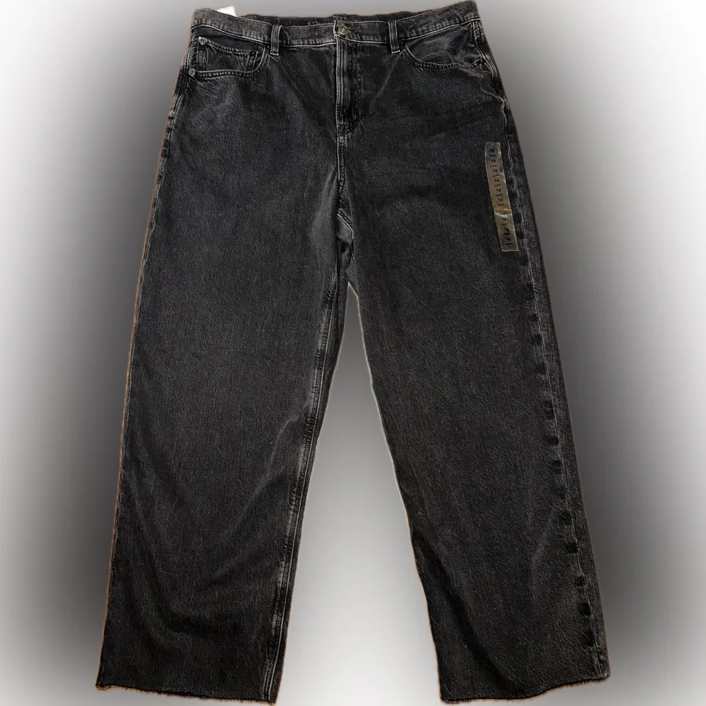 NWOT American Eagle Super High Waist Baggy Straight Leg Black Denim Jeans 16S - Image 3