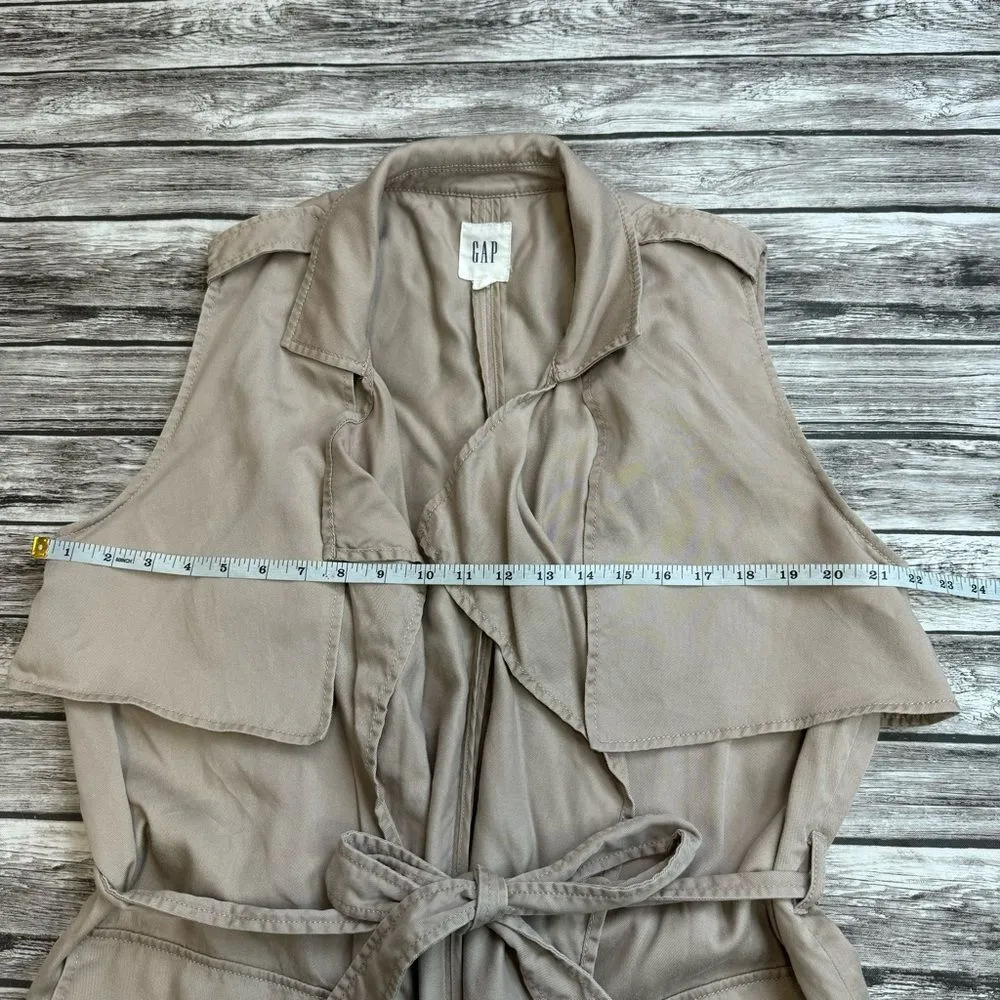 GAP Women's Open Front Safari Wrap Dress M Med Medium Tan Light Brown Khaki Tie - Image 13
