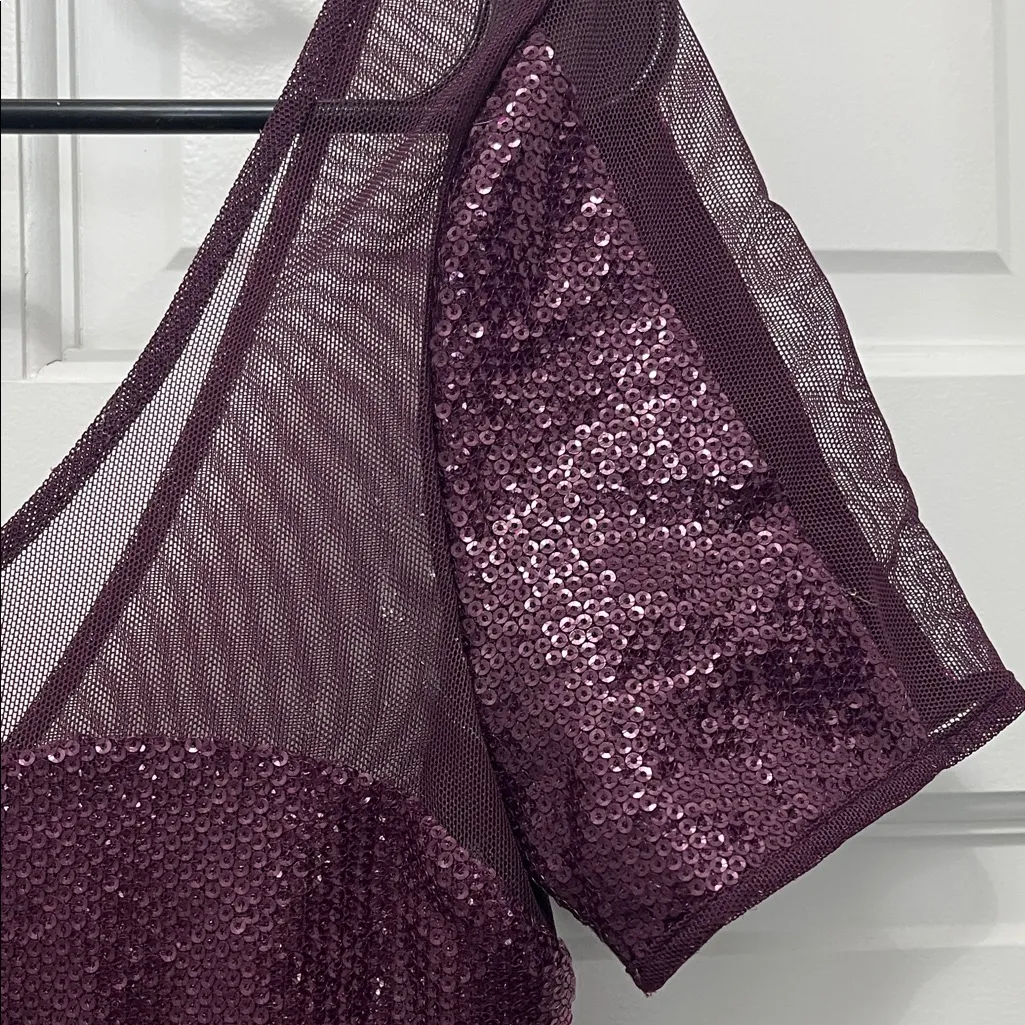 BCBG Maxazria Barlow Dark Purple Sequins & Mesh Mini Dress - Size Small - Image 4