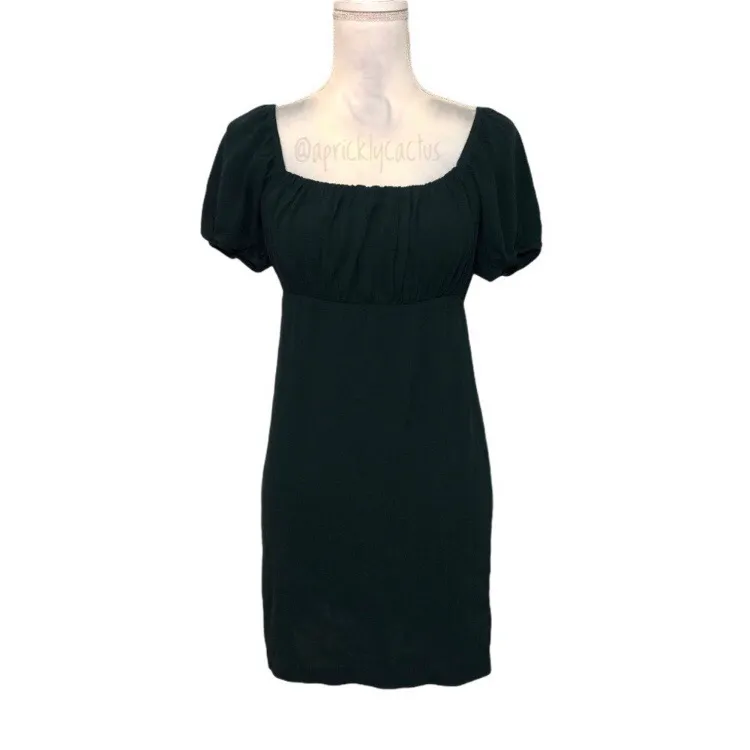 NWOT XS Green Ribbed Knit Babydoll Mini Dress New - Image 3