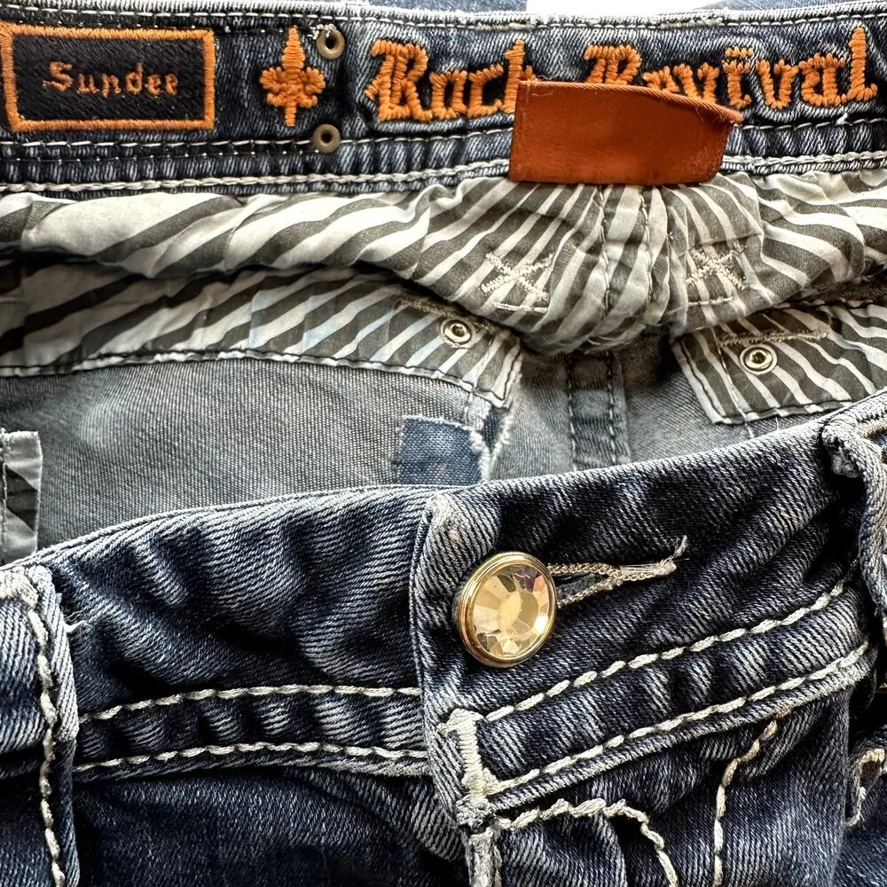 Rock Revival Sundee Mid Rise Bootcut Jeans Stretch Acid Wash Blue 29"x35" - Image 3