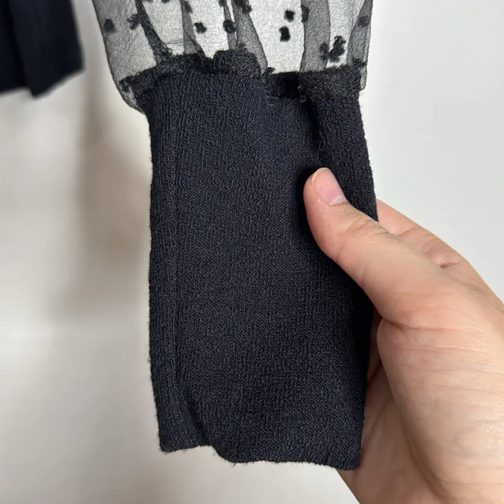 Mi Ami Francesca's Victorian Clip Dot Puff Sheer Long Sleeve Blouse size S Black - Image 5