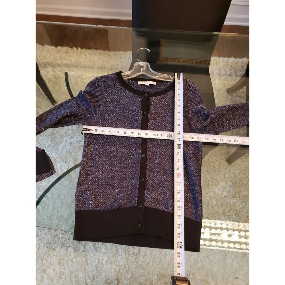 Loft Women's Blue & Black Cotton Long Sleeve Metallic Sparkle Cardigan Sweater S - Image 10
