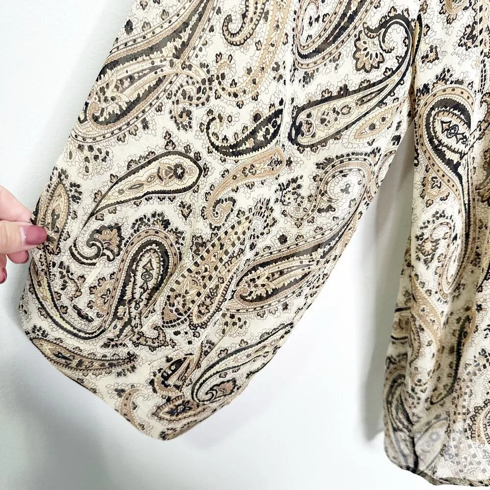 Nili Lotan Womens Silk Blouse Long Sleeves Paisley Print Acadia Beige Black XS - Image 5