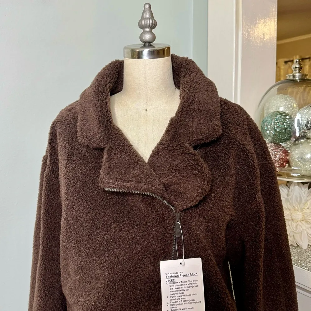 Lululemon Textured Fleece Collared Jacket Winter Teddy Coat Espresso Brown NWT - Image 7