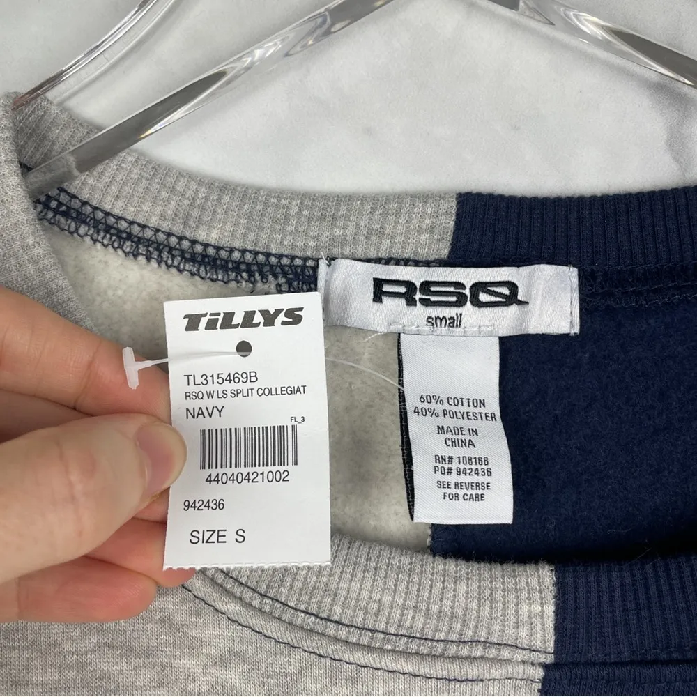 RSQ NWT Tillys  Spliced Split Collegiate Crew Neck Pullover Sweatshirt Athleisure - Image 6