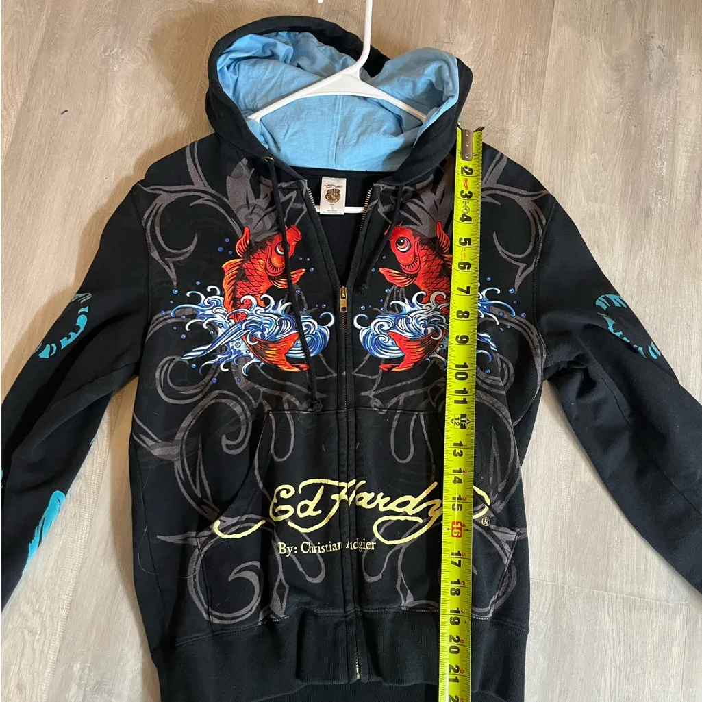 Ed Hardy Black Zip-Up with Red and Blue Fish Design - Image 10