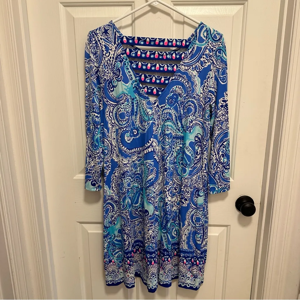 Lilly Pulitzer Ophelia Octopus Coastal Blue Legga Sea Engineered Dress Size L - Image 4