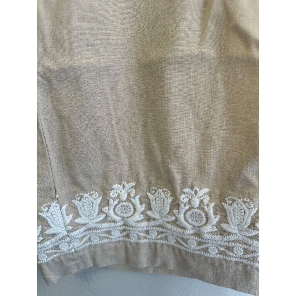 Talbots Linen Embroidered Country Club Casual Wide Leg Cropped Pants 10 - Image 2
