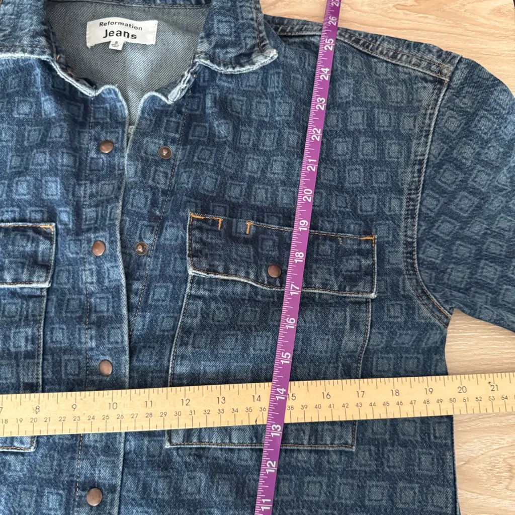 Reformation Small Lea Shirt Disco Organic Cotton Oversized Denim Dark Wash - Image 8