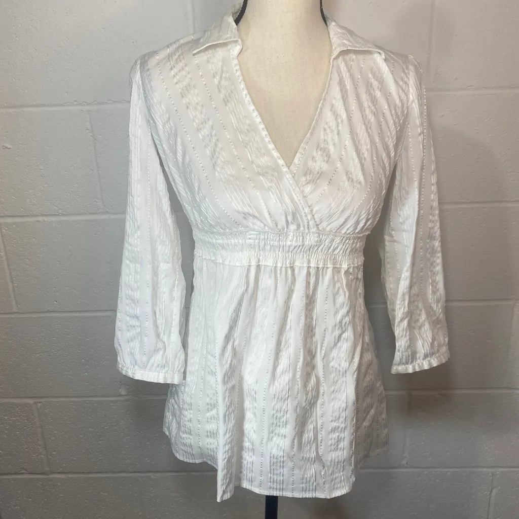Motherhood Maternity White V Neck Faux Wrap 3/4 Length Sleeve Blouse - Image 6