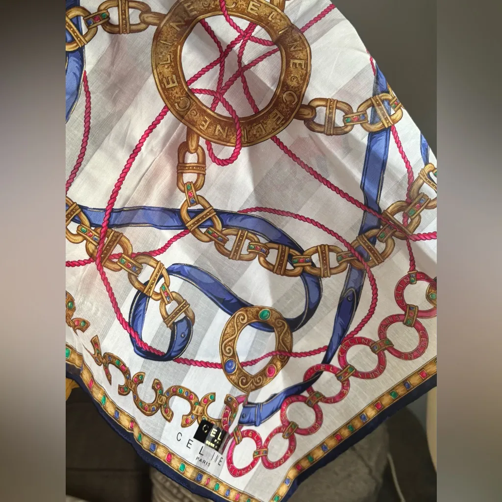 Authentic Celine Multicolor 18" Square cotton Scarf - Image 10