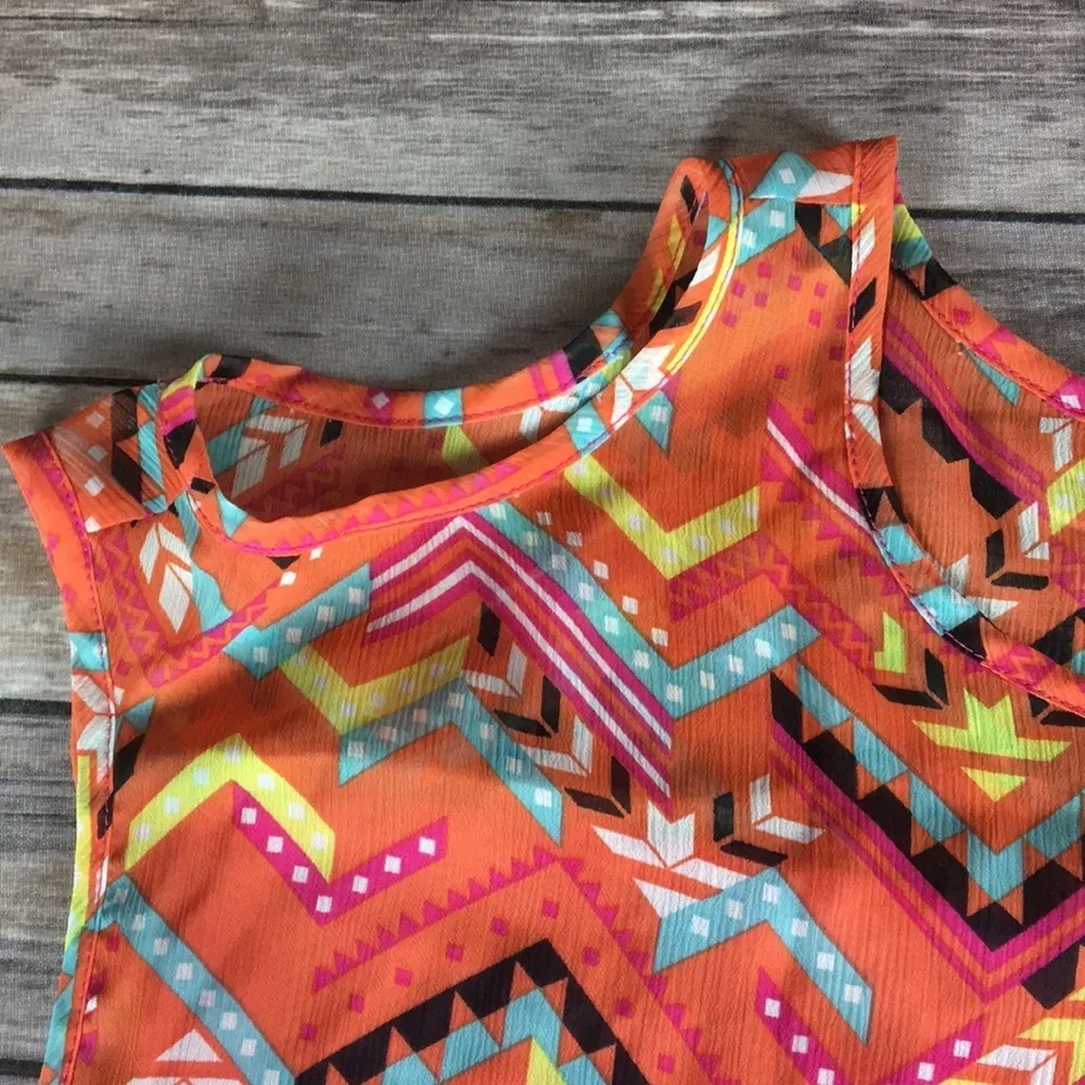 SHEER ORANGE & PINK AZTEC COLD SHOULDER TOP - Image 4