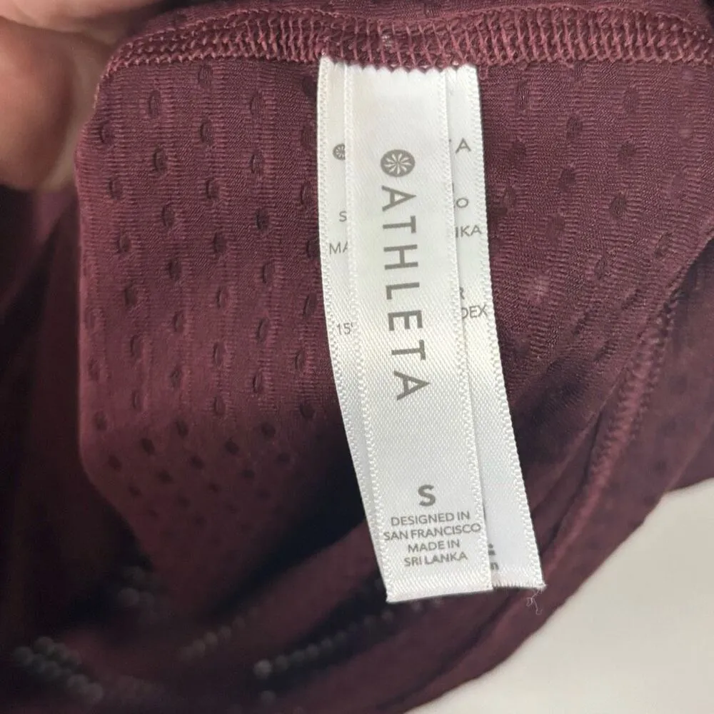 Athleta Chi Dot Mesh Train Athletic‎ T-Shirt Maroon Burgundy Small - Image 3