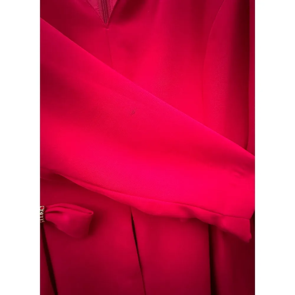 Vintage Red Rhinestone Bow Evening Cocktail Holiday Dress As Is 8 - Image 8