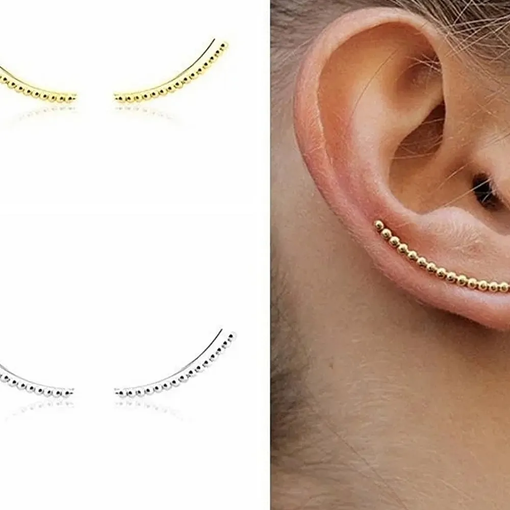 NEW Silver Round Bead Ear Climbers | 18kgp S925‎ - Image 2