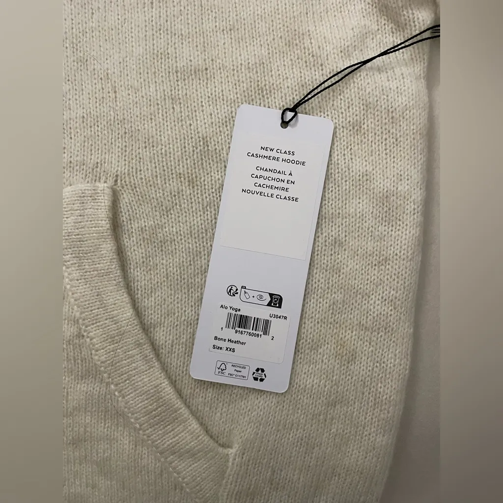 Alo Yoga New Class Cashmere Hoodie Bone Heather Kangaroo Pocket XXS Oversized - Image 11