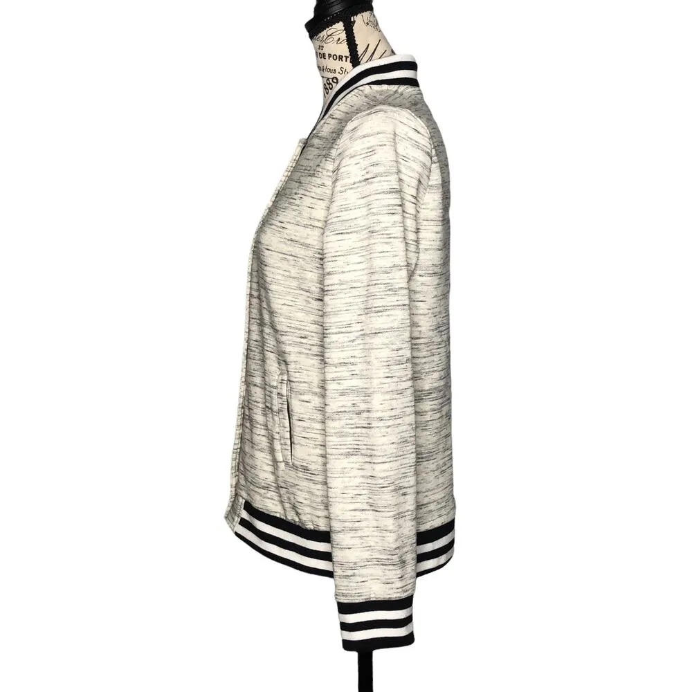 Inspired Hearts MEDIUM Bomber Varsity Sweatshirt Snap Front Side Pocket Jacket Gray - Image 4