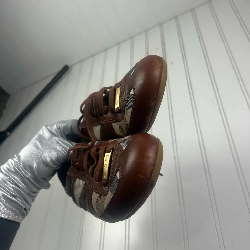 Burberry Brown, Beige Leather Nova Check Canvas Low Top Women’s Sneakers Size 36 - Image 7