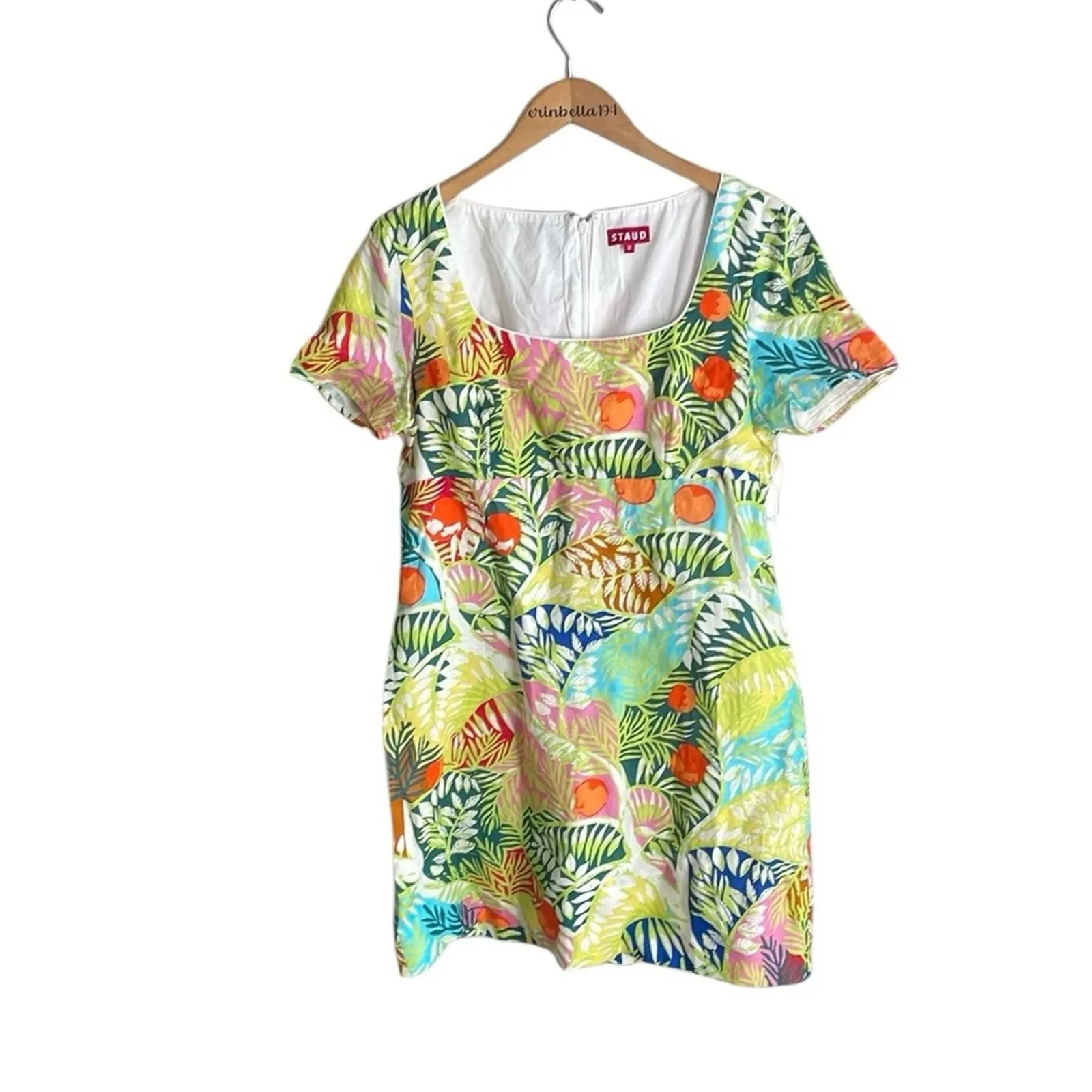 STAUD Sandra Linen Mini Dress Capri Tree Size 10 - Image 3