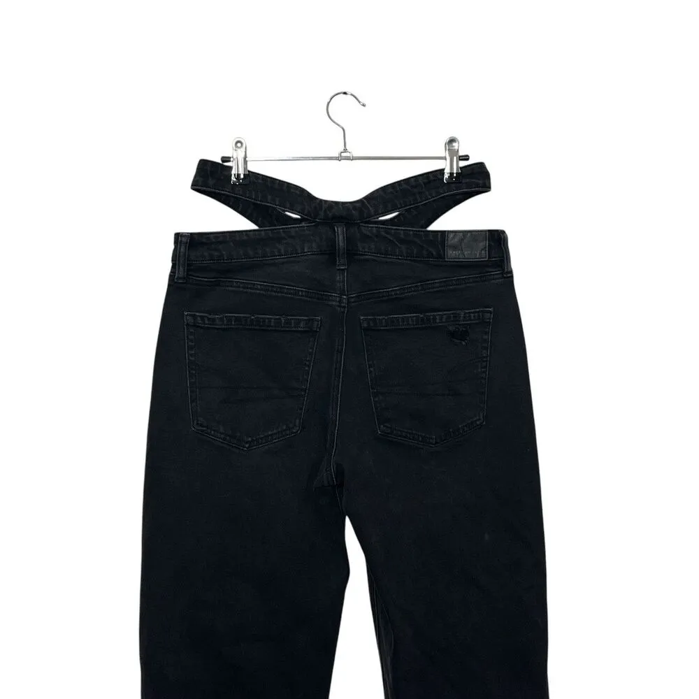 American Eagle Baggy Cut Out Jeans Women’s Size 6 Short Black Super High Rise - Image 6