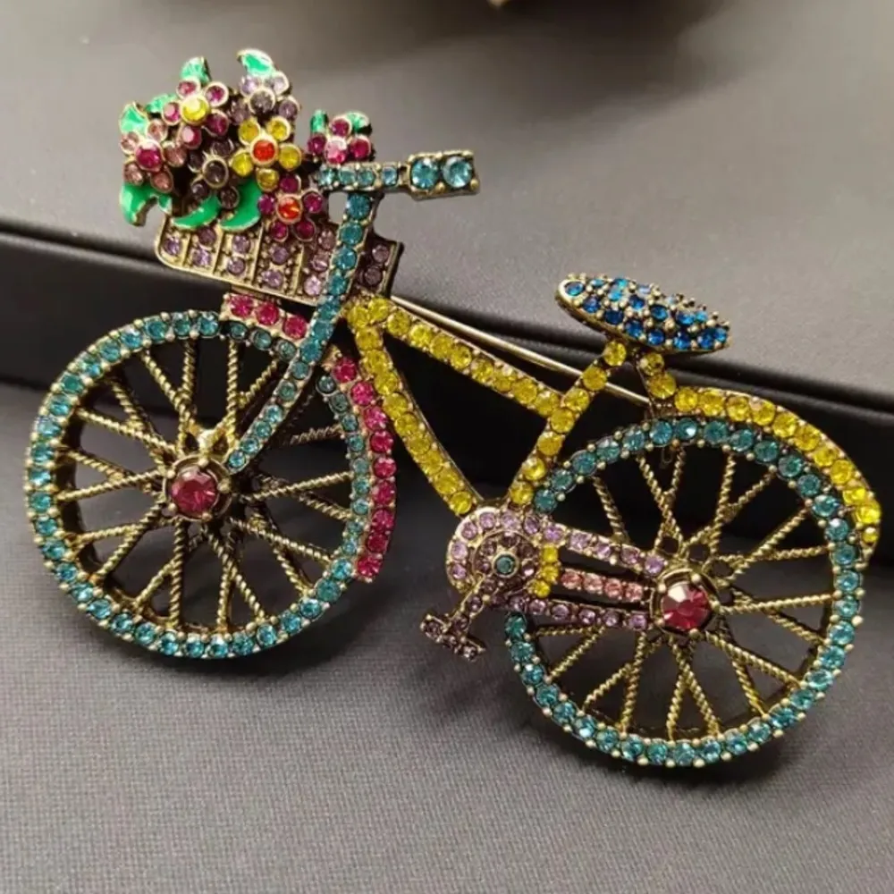 Crystal Bicycle Colorful Pin Brooch Blue - Image 2