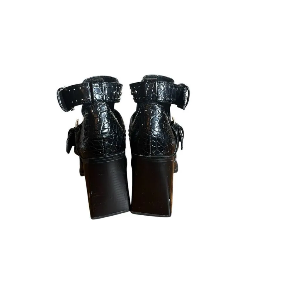 Zara Black Faux Crocodile Skin Pattern Reptile Heel Ankle Booties EUR 37 US 6.5 - Image 7