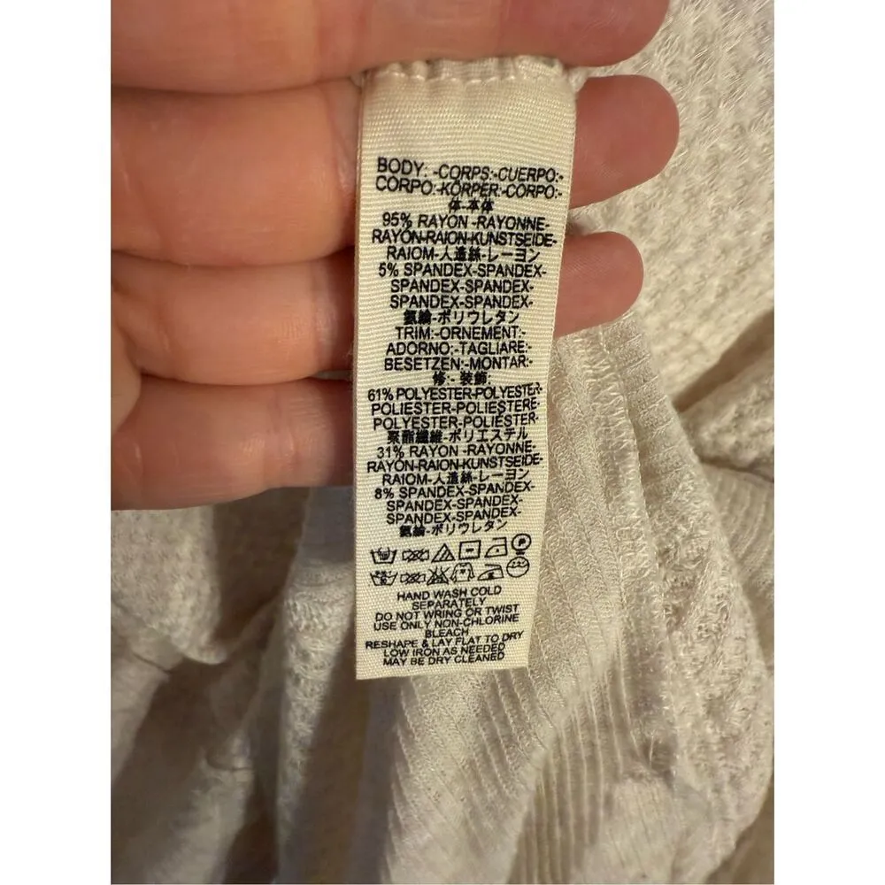 Free People We The Free Catalina Raw Seam Slouchy Knitted Thermal Top Ivory Smal - Image 7