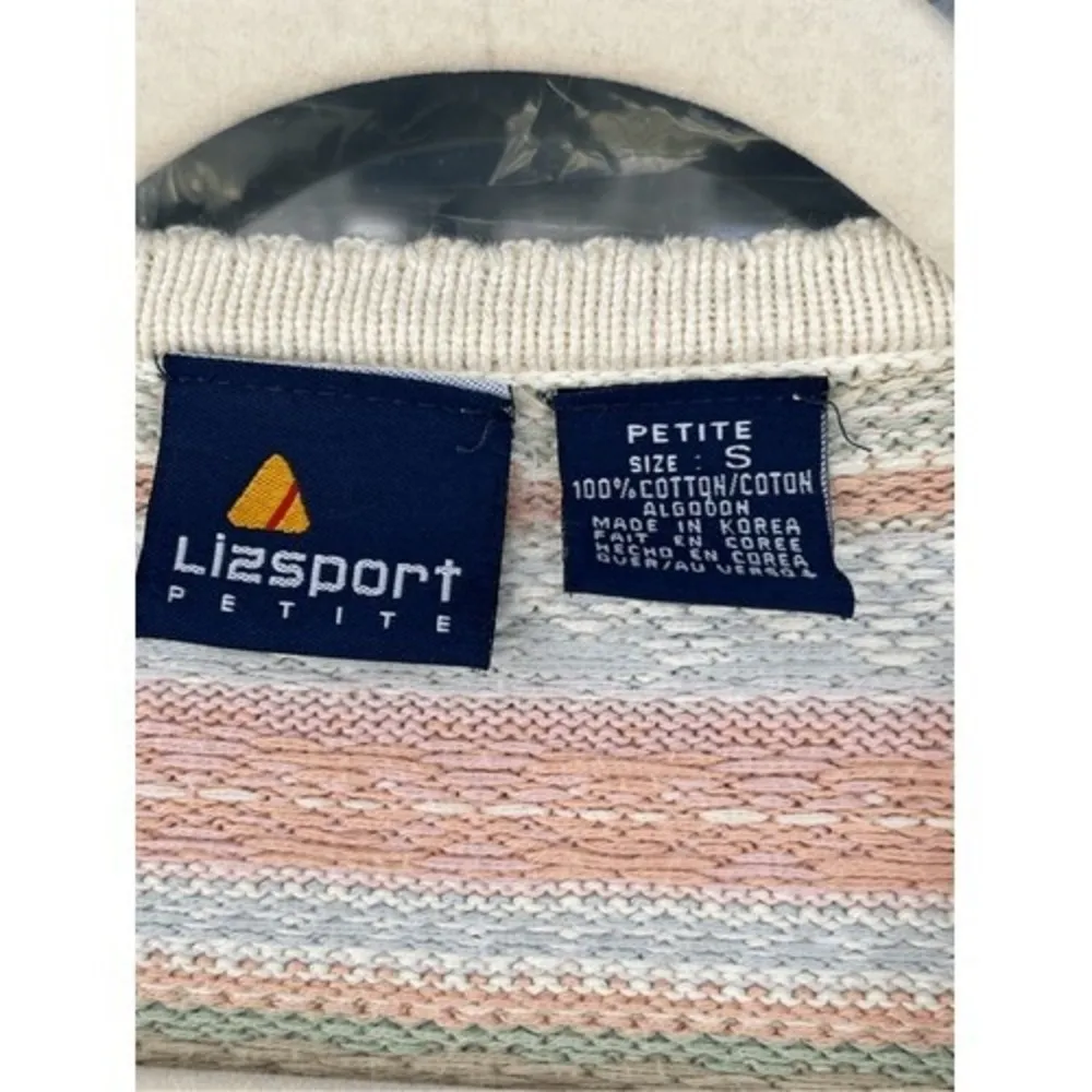 T9 80s VTG Lizsport Petite Fair Isle Knit Cardigan Sweater Pastel Snowflakes - Image 2