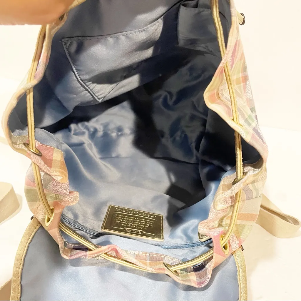 Coach‎ F77342 Daisy Madras Packable Backpack Plaid DayBag Handbag Sack - Image 4