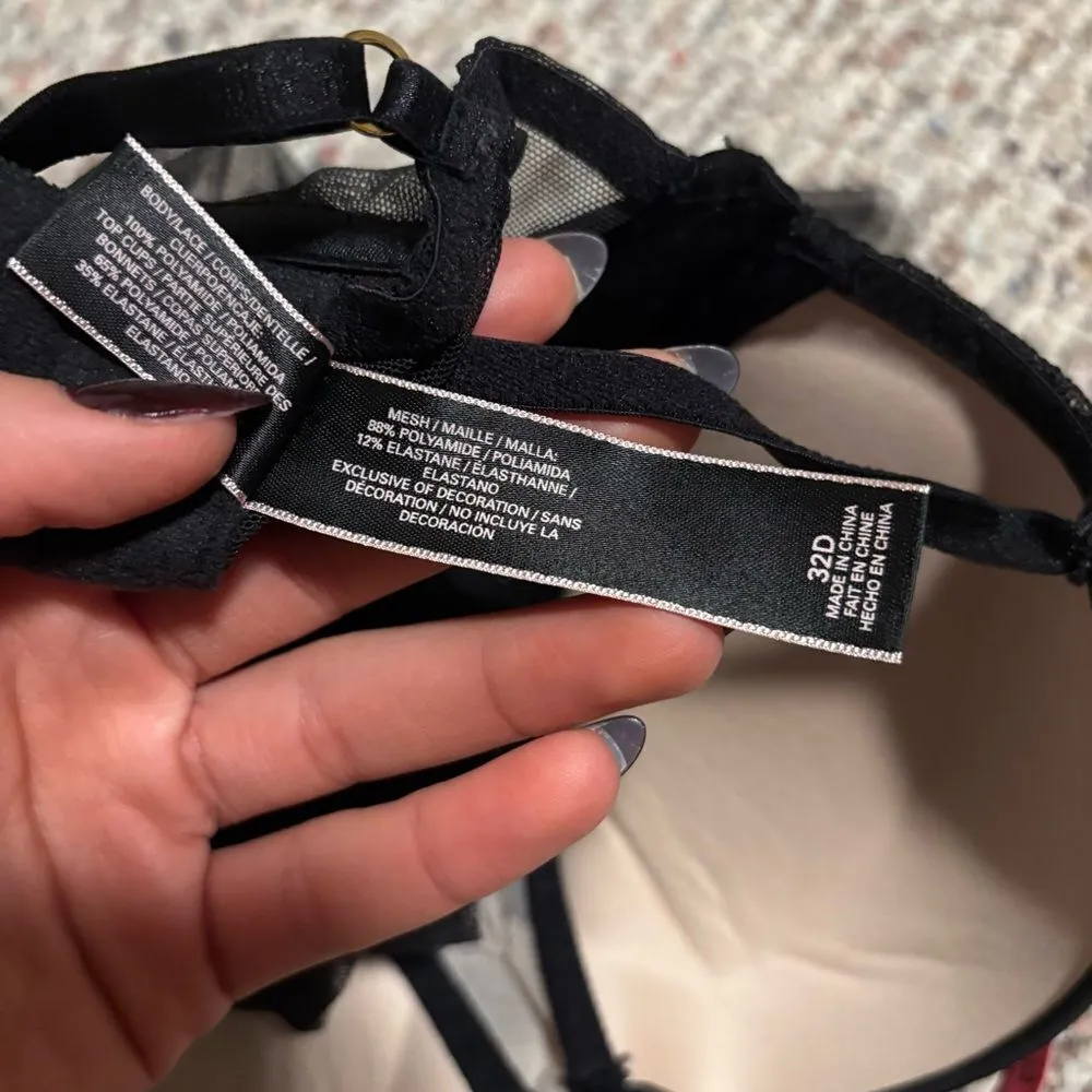 Victoria’s Secret Black Lace Push Up Babydoll Top Mesh Split Slip Teddy Size 32D - Image 7